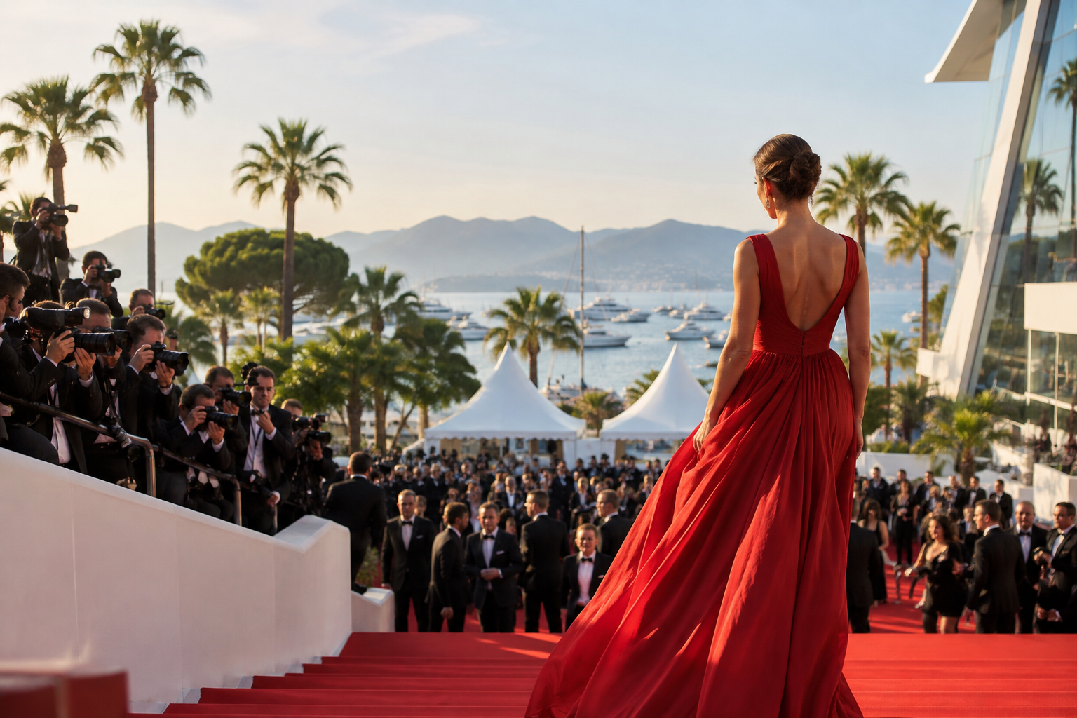 Cannes’da sabah ışığında Croisette kıyısı, palmiyeler ve Akdeniz